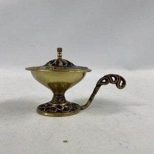 Vintage Oppenheim Gold Tone Enamel Brass Scorpio Print Saccharin Dispenser w/Lid
